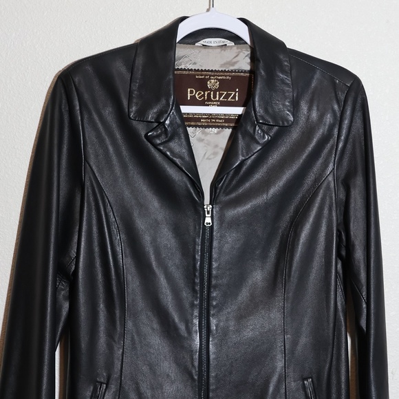 Peruzzi Florence Italian Soft Leather Black Zip Blazer Jacket EU SIZE 42 (6 US) - Picture 4 of 14
